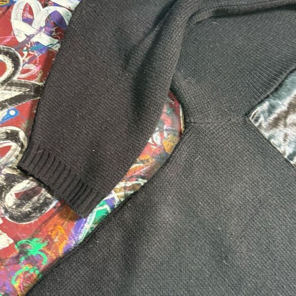 Vintage 80s Davoucci Hip Hop Turtleneck – Cowhide Fur Panel & Sleeve Pocket - Picture 4 of 13